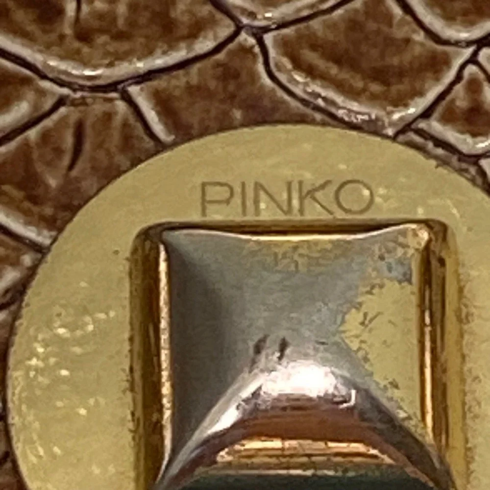 Pinko Womens Crossbody‎ Bag Gold Chain Straw Look Tan and Gold